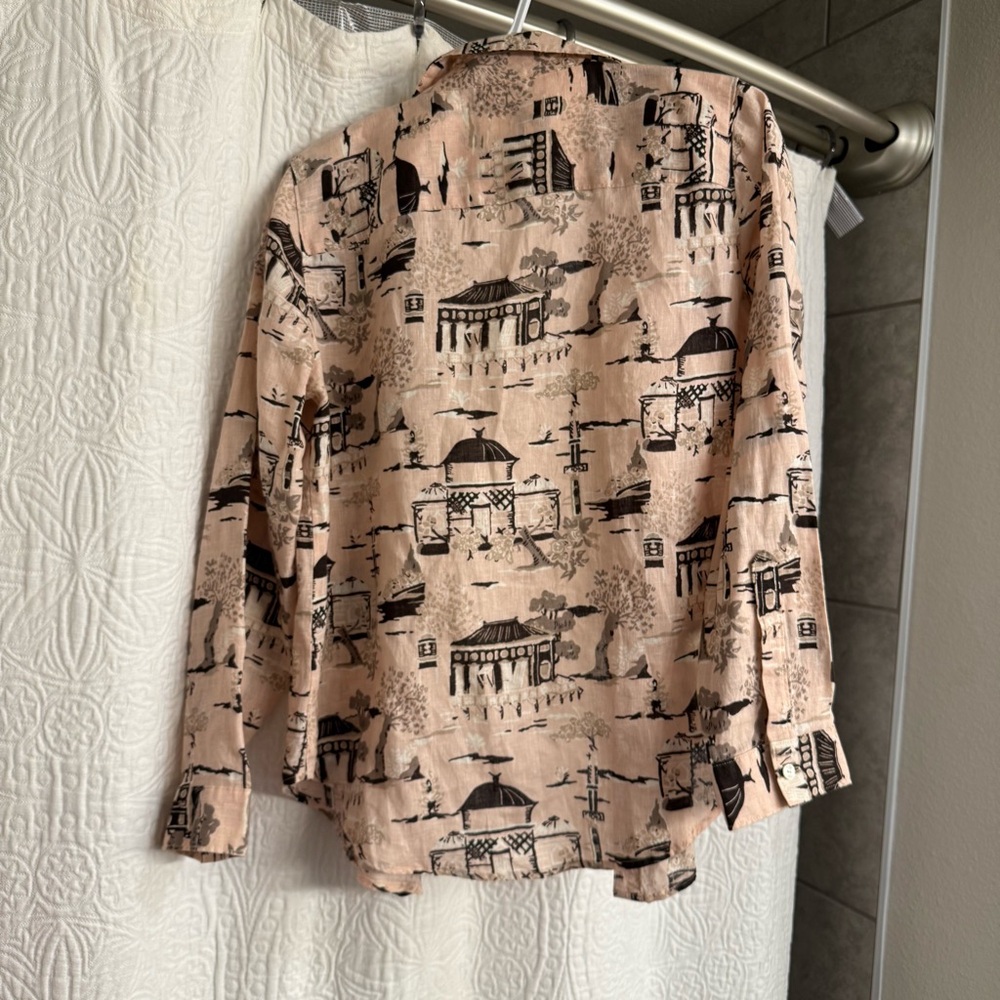 Spartina 449 linen shirt city market toile - Picture 3 of 6